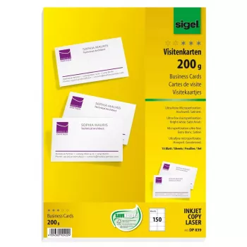 Vizitinės kortelės Sigel DP839 spausdinimui lazeriniu/rašaliniu spausdintuvu, baltos