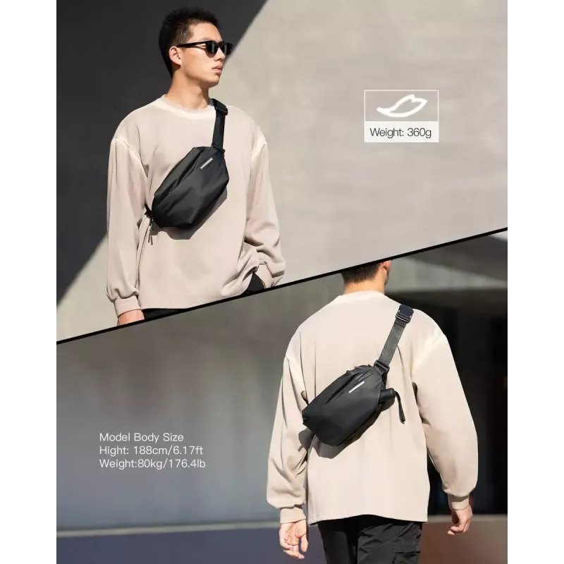 Inateck LB03014 pečių krepšys – unisex, poliesteris 900D, užtrauktuku, 4 L, juodas