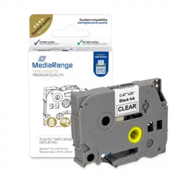 Plastikinė juostos kasetė MediaRange TZ-131 12mm juoda ant skaidrios