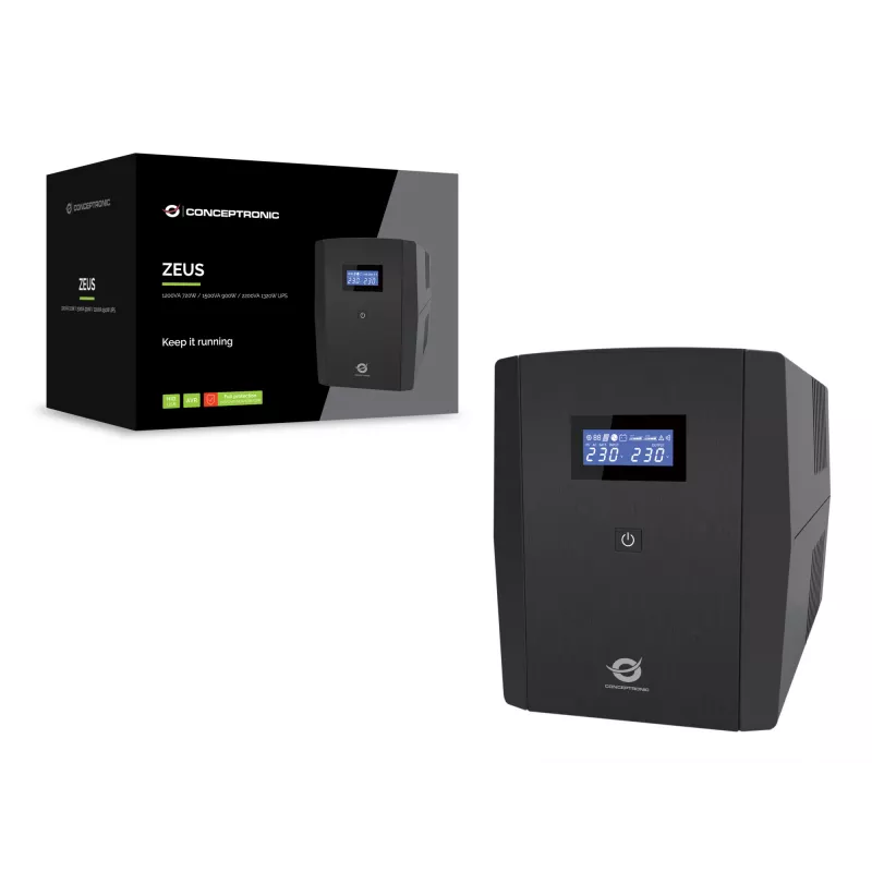 Conceptronic ZEUS03G 1200VA 720W nepertraukiamo maitinimo šaltinis (UPS), 4 UK lizdai, HID USB, RJ45 įėjimas/išėjimas, AVR