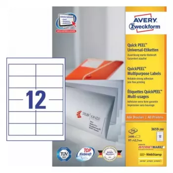 Lipnios etiketės AVERY 3659-200, 97×42,3 mm, 2400 vnt.