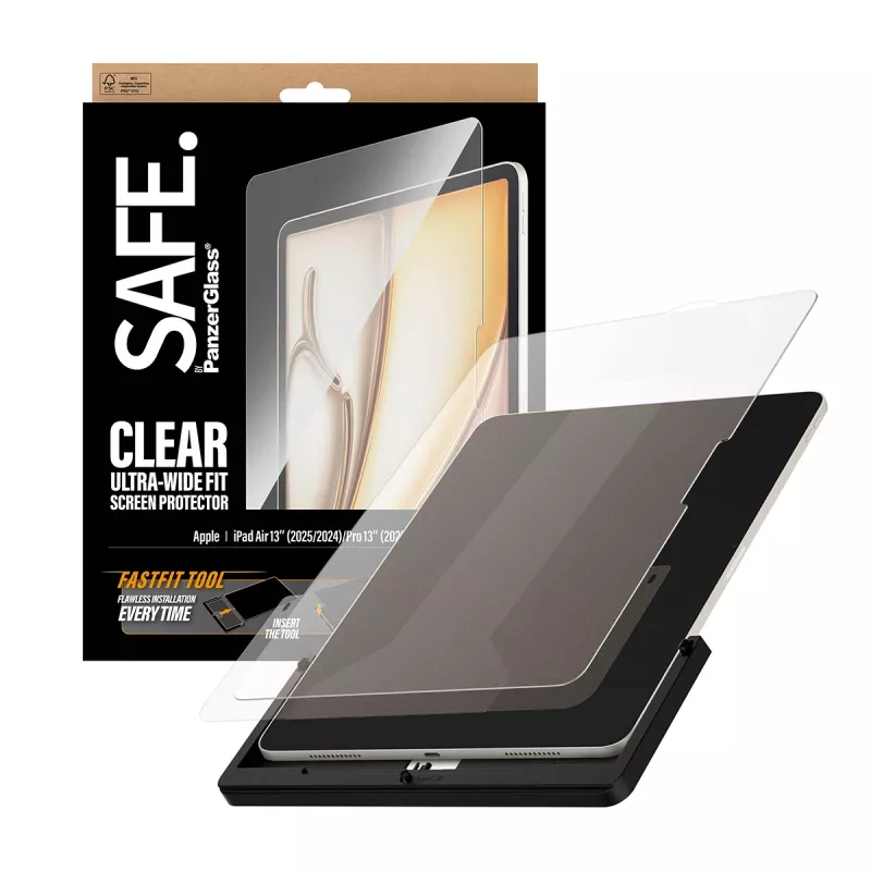PanzerGlass SAFE ® Ekrano apsauginis stiklas iPad Air 13 colių (2024–2026) | Pro 13 colių (2024–2025) | Ultra-Wide Fit su Fastfit įrankiu