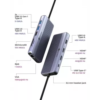 ICY BOX IB-DK4062-CPD Laidinė USB 3.2 Gen 1 (3.1 Gen 1) Type-C dokavimo stotelė, antracitinė