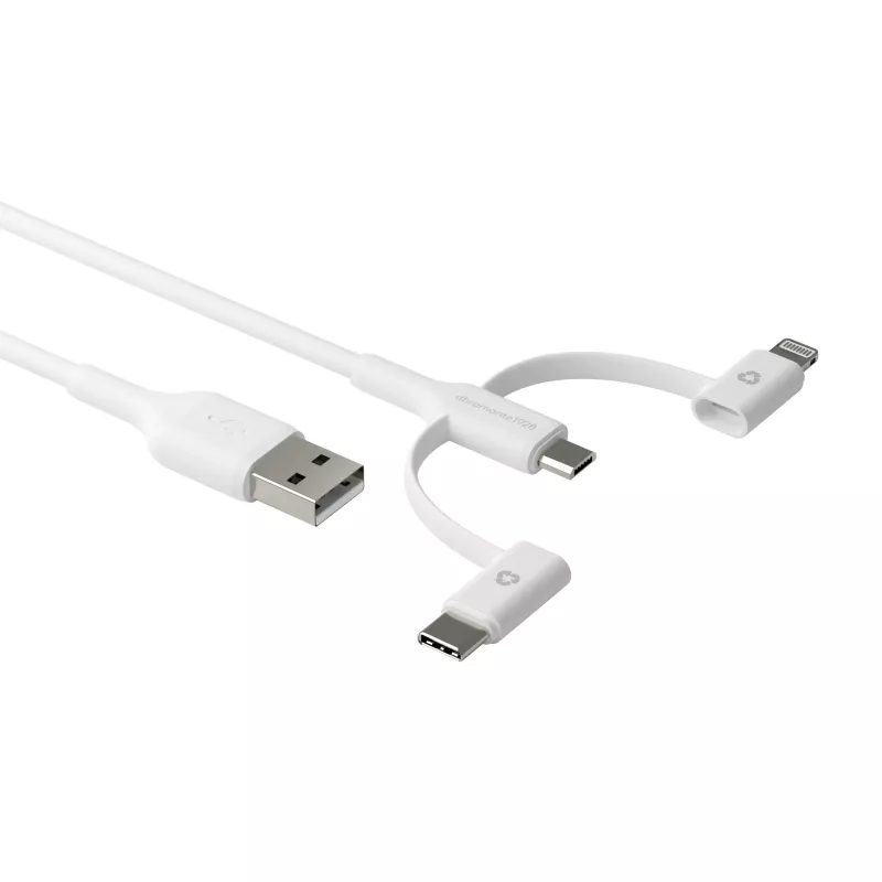 dbramante1928 re-charge - 3in1 laidas USB A į USB-A, USB-C ir Lightning, 1 m, baltas