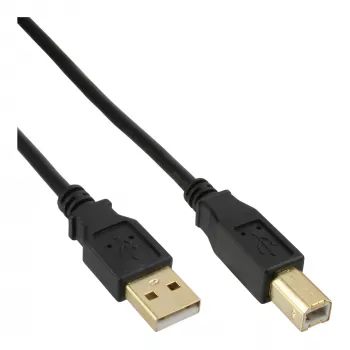 InLine USB 2.0 kabelis, A tipo kištukas – B tipo lizdas, 1,5 m, juodas, paauksuoti kontaktai