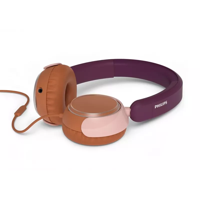 Philips 2000 serijos TAK2000MP/00 ausinės – laidinės, vaikiškos, USB-C, 85 dB ribotuvu, 1,2 m laidas, 135 g, spalvų derinys: oranžinė, violetinė, rožinė