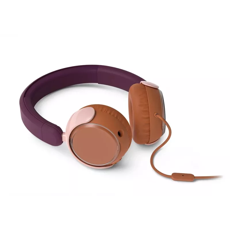 Philips 2000 serijos TAK2000MP/00 ausinės – laidinės, vaikiškos, USB-C, 85 dB ribotuvu, 1,2 m laidas, 135 g, spalvų derinys: oranžinė, violetinė, rožinė