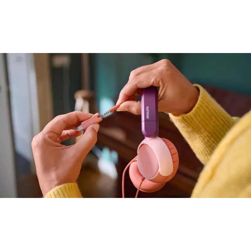 Philips 2000 serijos TAK2000MP/00 ausinės – laidinės, vaikiškos, USB-C, 85 dB ribotuvu, 1,2 m laidas, 135 g, spalvų derinys: oranžinė, violetinė, rožinė