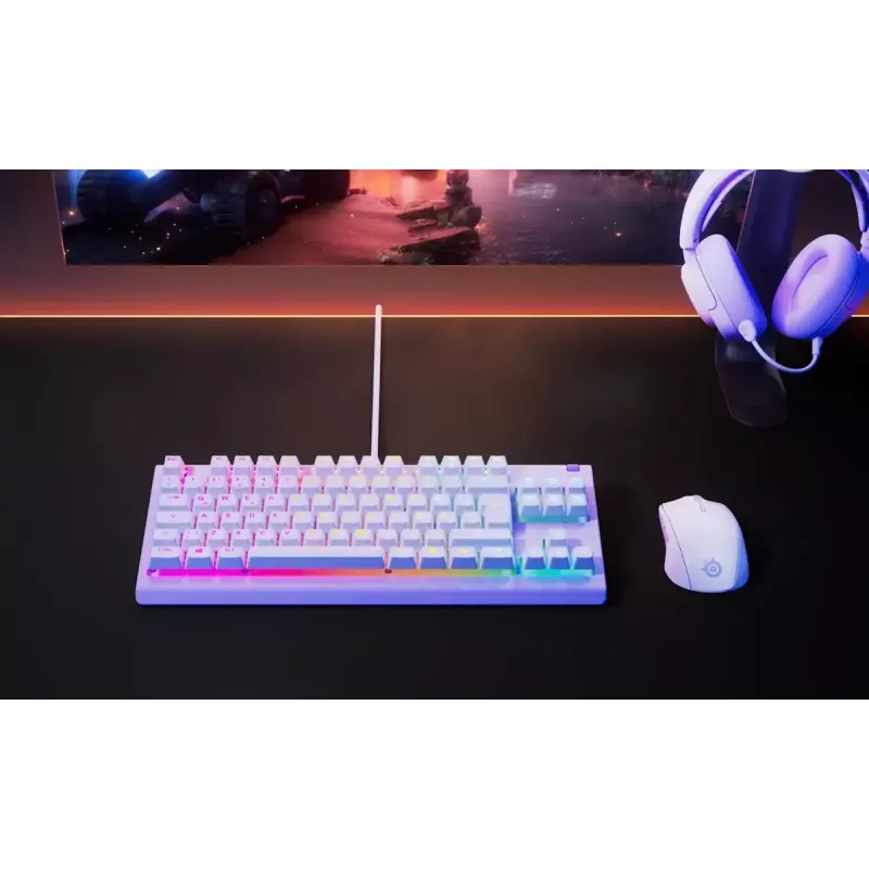 Mechaninio stiliaus TKL žaidimų klaviatūra STEELSERIES Apex 3 TKL US RGB apšvietimas, be skaičių bloko, US išdėstymas