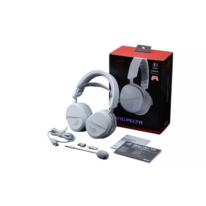 Ausinės ASUS ROG Pelta belaidės ir laidinės, žaidimams, USB Type-C, Bluetooth, baltos