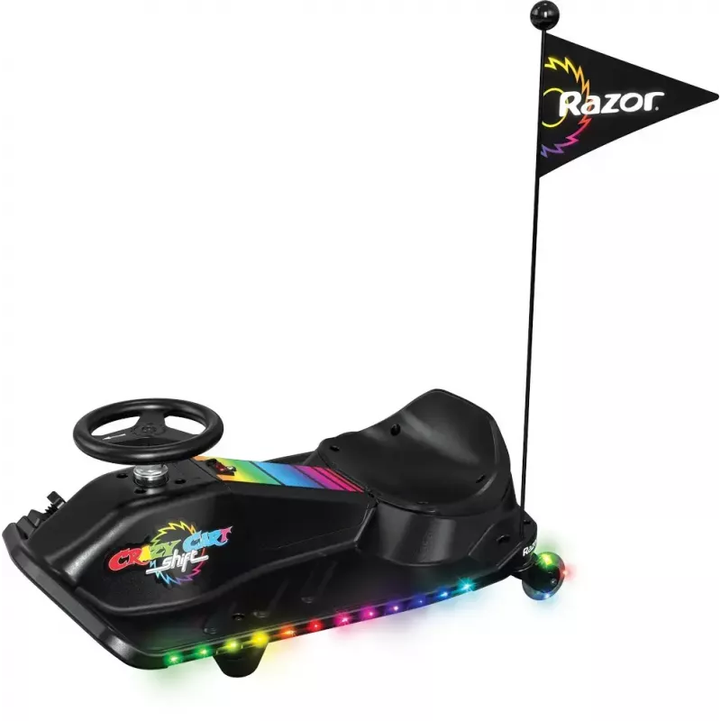 Elektrinis driftinis kartas Razor CRAZY CART Shift Lightshow – įkraunama ličio baterija, LED šviesų šou, 13 km/h, 40 min