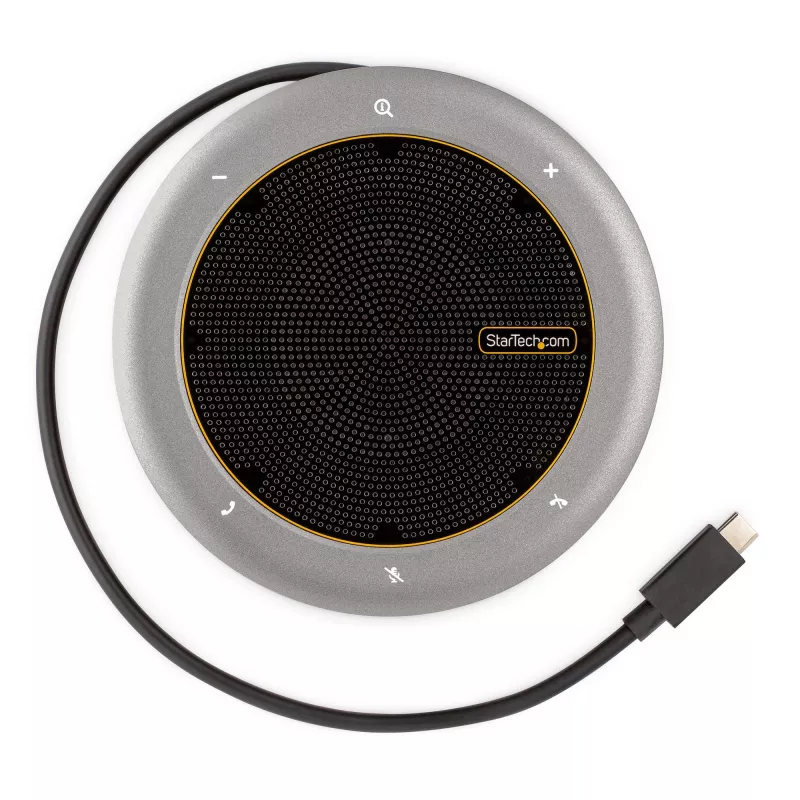 „StarTech.com“ USB-C garsiakalbio ir dokų stotelė su mikrofono funkcija, mini nešiojamas konferencinis garsiakalbis ir garso dokas, USB-C į VGA/4K HDMI, 2x USB-A šakotuvas, mikrofonas/garsiakalbis, skirta „Teams“/„Zoom“/programiniams telefonams