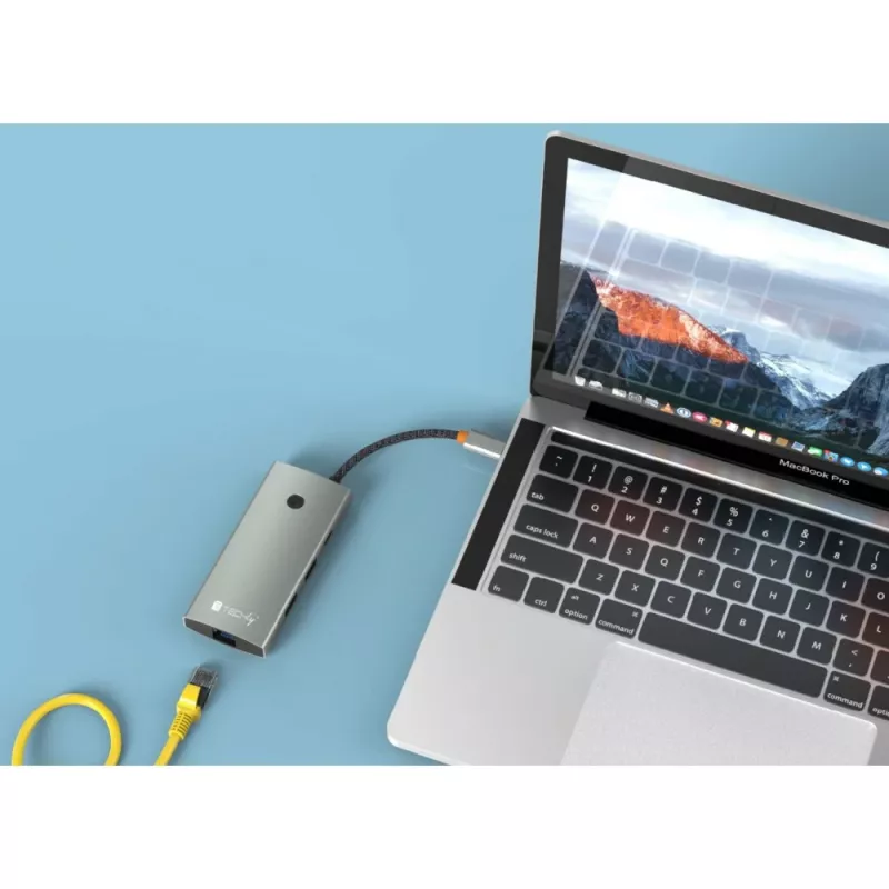 Techly IUSB32C-HUB6HPDI USB 3.2 Gen 1 Type-C stotelė su HDMI, RJ-45, USB-A ir USB-C, 5000 Mbit/s, aliuminis