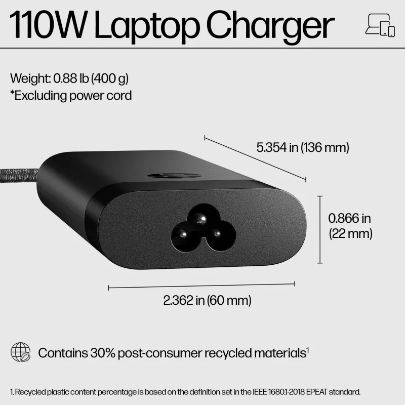 HP 110W USB-C nešiojamojo kompiuterio įkroviklis, vidaus, 43–63 Hz, 110 W, 5V/9V/12V/15V/20V, 1.6 A