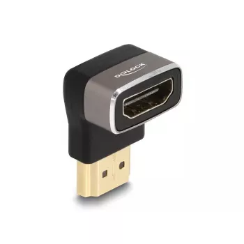 DeLOCK HDMI adapteris vyriškas į moterišką 90° kampu į viršų 8K 60 Hz pilkas metalinis