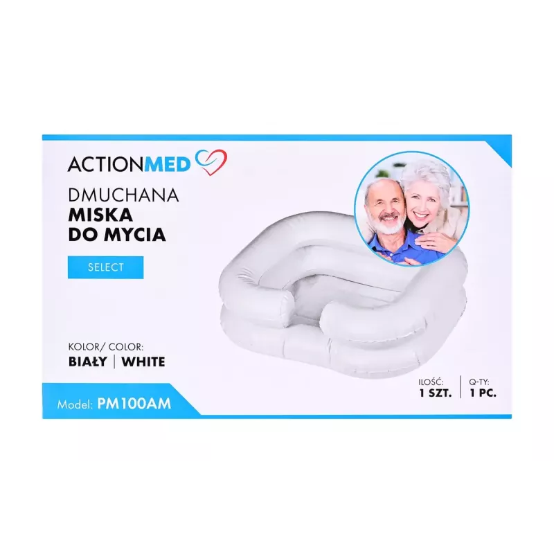 Pripučiamas praustuvas ActionMed PM100AM – stačiakampis higienos ir reabilitacijos dubuo su pompa, baltas