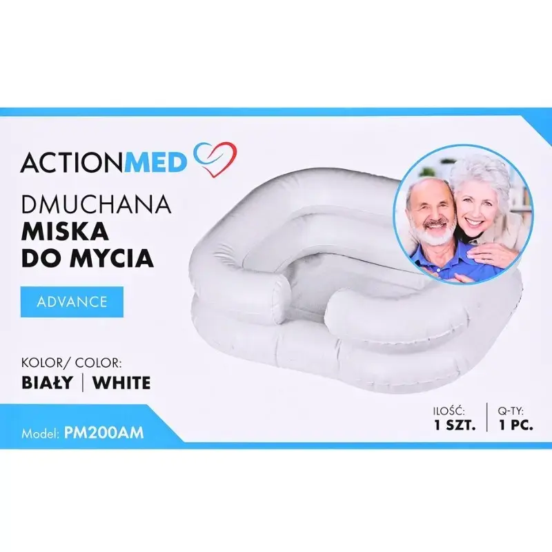 Pripučiamas prausimosi baseinėlis ActionMed PM200AM – stačiakampis higienos indas, baltas, su pompa ir žarna