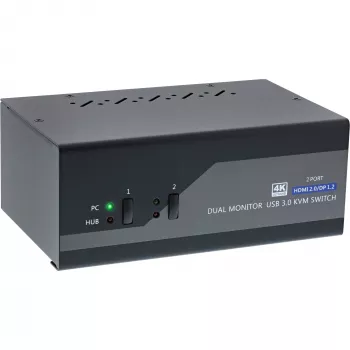 InLine KVM Desktop Switch, 2 prievadų, dviejų monitorių, DP+HDMI, 4K, USB 3.0, garsas