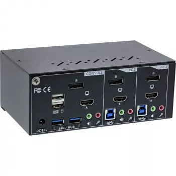 InLine KVM Desktop Switch, 2 prievadų, dviejų monitorių, DP+HDMI, 4K, USB 3.0, garsas
