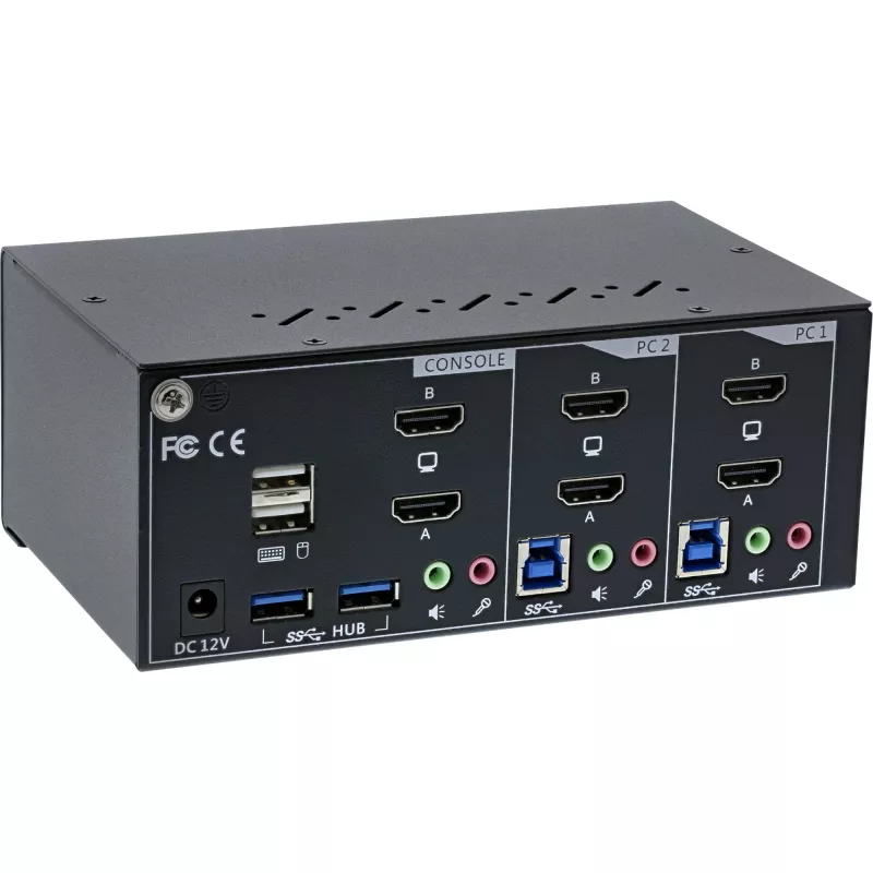 KVM jungiklis InLine 62652I 2 prievadų dviejų monitorių HDMI 4K USB 3.0 garsas