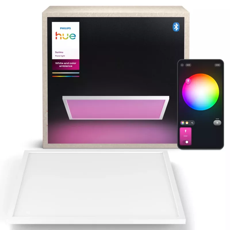 LED kvadratinis lubinis šviestuvas Philips Surimu Square Panel, Bluetooth, baltas, aliuminio korpusas, 220–240 V