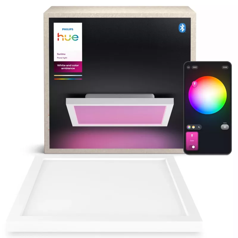 Philips Surimu Square Panel protingas lubinis šviestuvas, Bluetooth/Zigbee, baltas, aliuminis, 2000 K