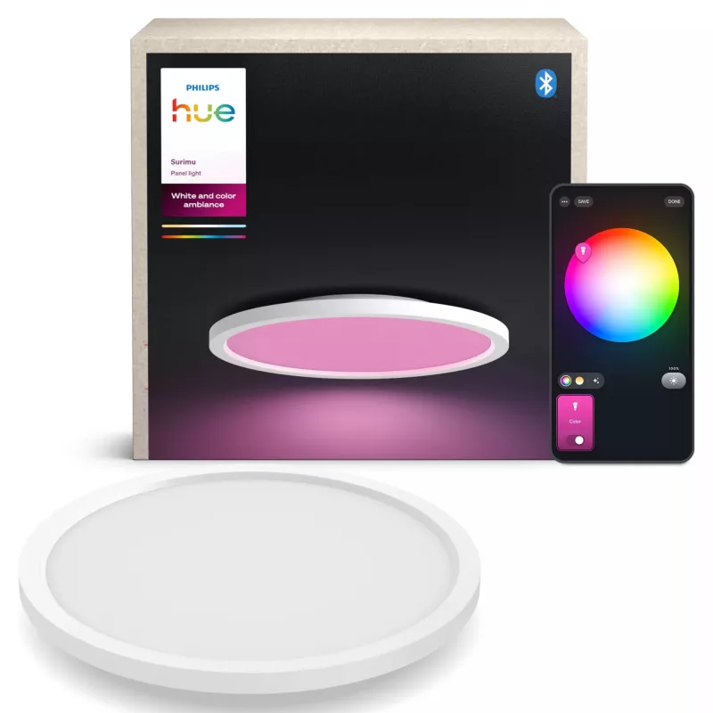 Philips Surimu Round Panel protingas lubinis šviestuvas, Bluetooth/Zigbee, baltas, aliuminis, 2000 K