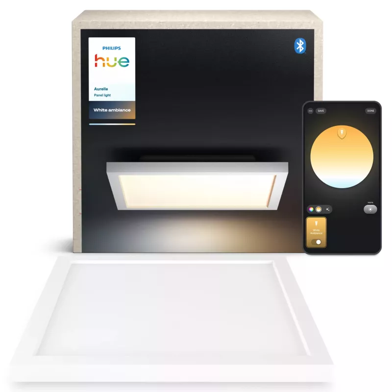 Philips Aurelle kvadratinis lubinis šviestuvas, išmanus, Bluetooth/Zigbee, baltas, LED, aliuminis, reguliuojamas