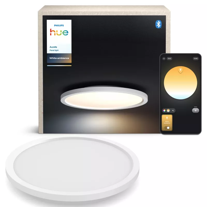 Philips Aurelle Hue apvalus lubinis šviestuvas, išmanusis, Bluetooth/Zigbee, baltas, LED, aliuminis, reguliuojamas