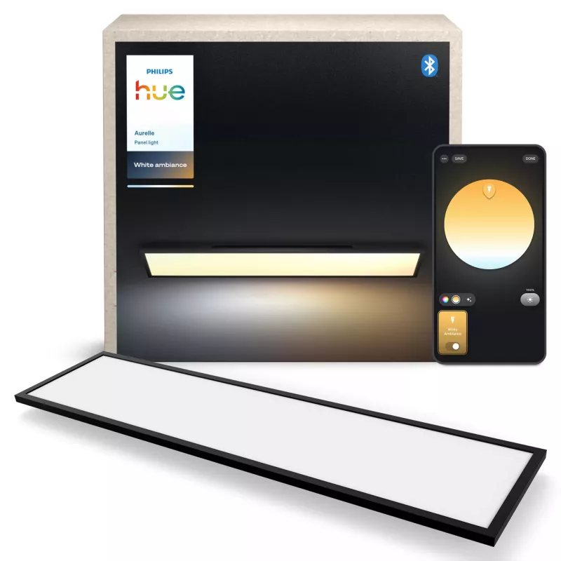 Signify Philips Aurelle Rectangle Panel protingos lubinės šviesos diodinis šviestuvas su Bluetooth/Zigbee, 1200×300×48 mm, juodas