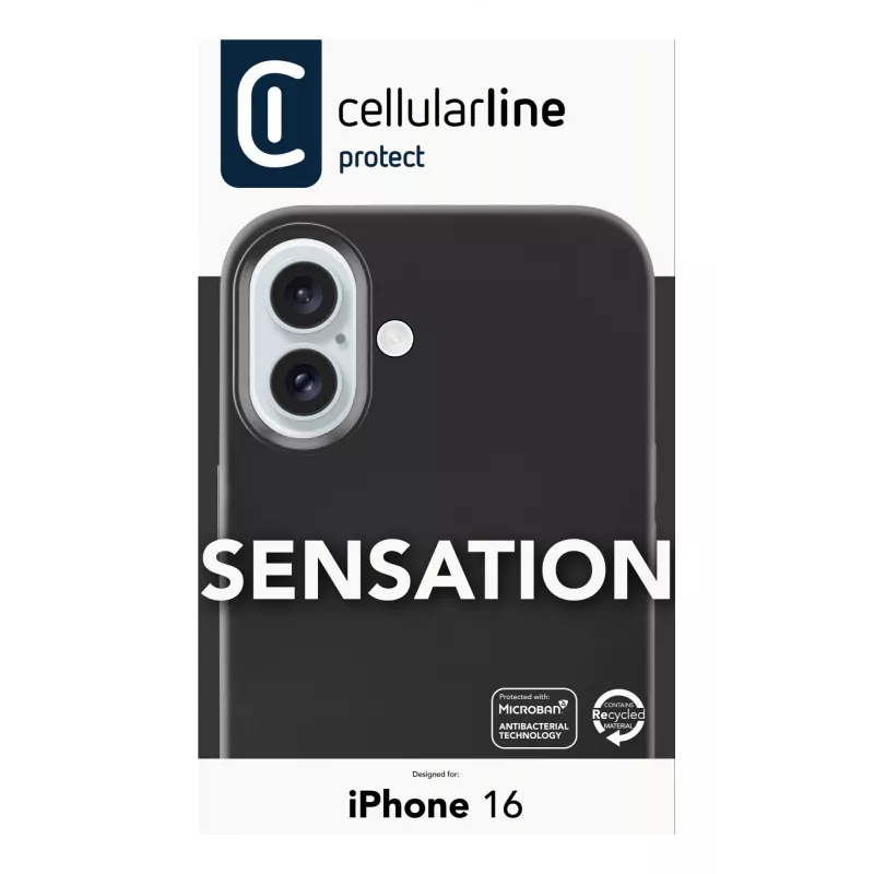Cellularline Sensation – Silikoninis dėklas iPhone 16, minkštas liesti, juodas