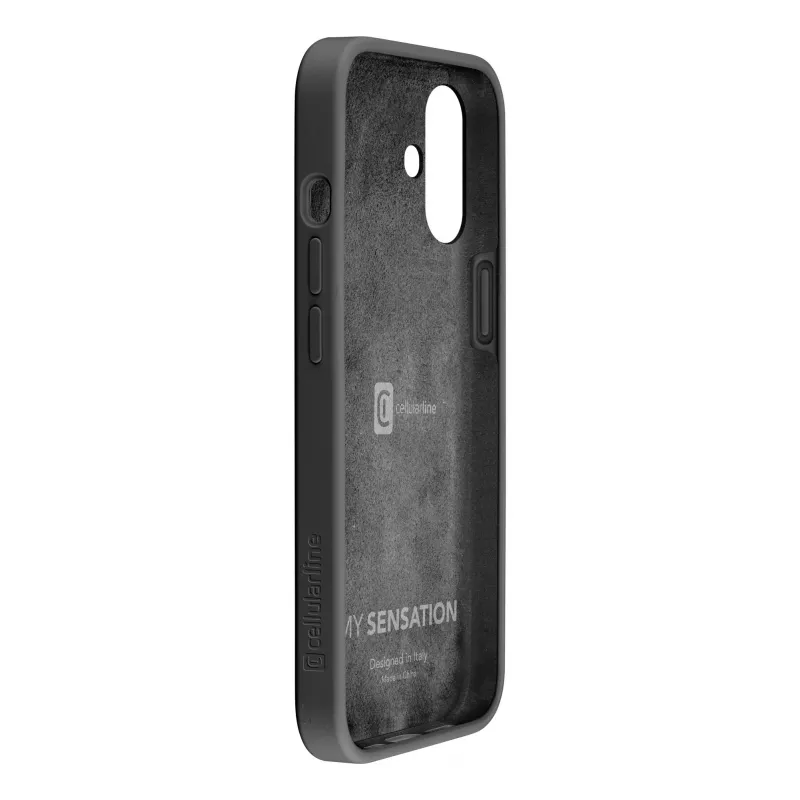Cellularline Sensation – Silikoninis dėklas iPhone 16, minkštas liesti, juodas