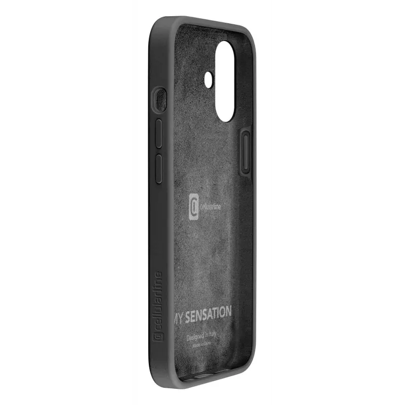 Cellularline Sensation – Silikoninis dėklas iPhone 16, minkštas liesti, juodas
