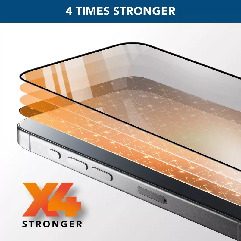 Cellularline Fortified Xtreme Glass – iPhone 16 itin apsauginis grūdintas stiklas su sustiprintais kraštais, lengvai užklijuojamas