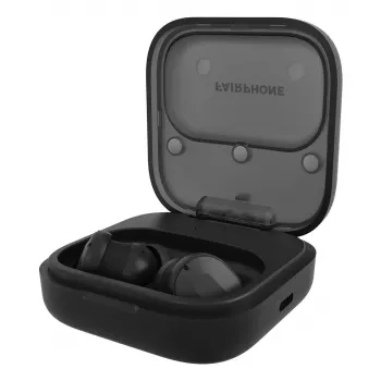 Ausinės Fairphone Fairbuds TWS į ausį, juodos – Bluetooth, USB‑C, 20–20 000 Hz, 10 m atstumas