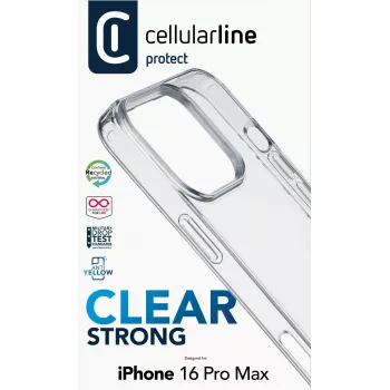Cellularline Clear Protect - kietas dėklas iPhone 16 Pro Max su guminiais kraštais