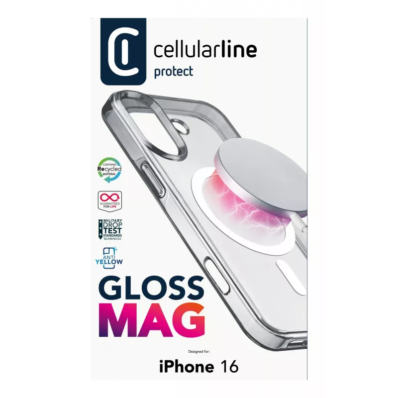 Cellularline Gloss Mag - Magnetinis dėklas, skirtas iPhone 16, suderinamas su MagSafe įkrovimu