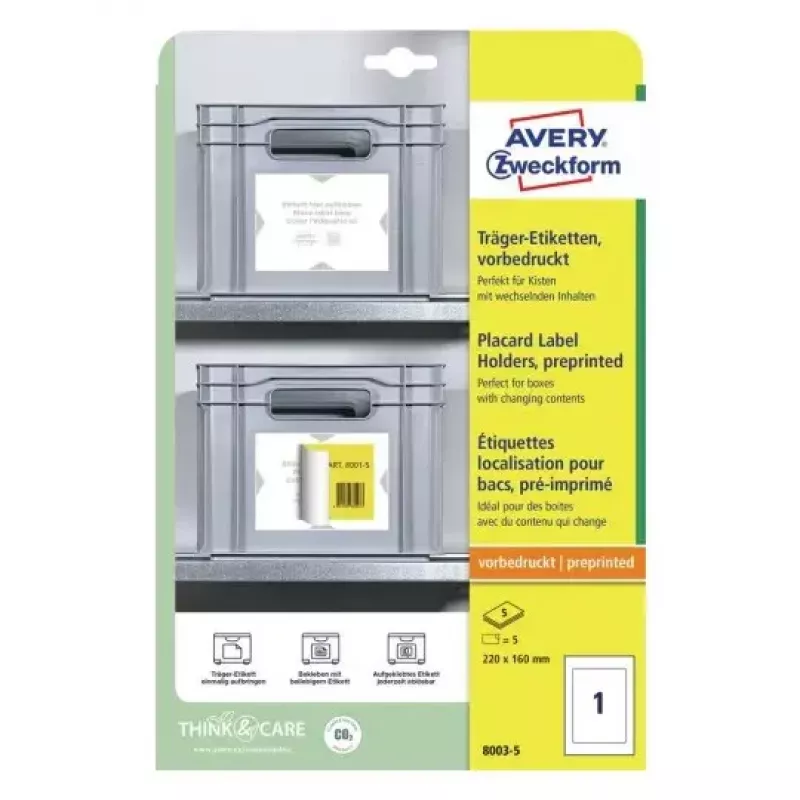 Avery skydelių etikečių laikikliai A4 šviesiai pilki 22x16 cm 5 vnt.