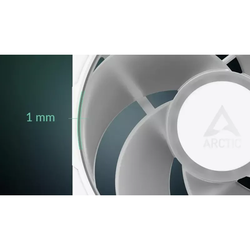 140 mm ventiliatorius Arctic Freezer P14 Pro Reverse A-RGB (baltas) — 166,5 m³/h, 5,1 mmH₂O, FDB, PWM, kabelio daliklis