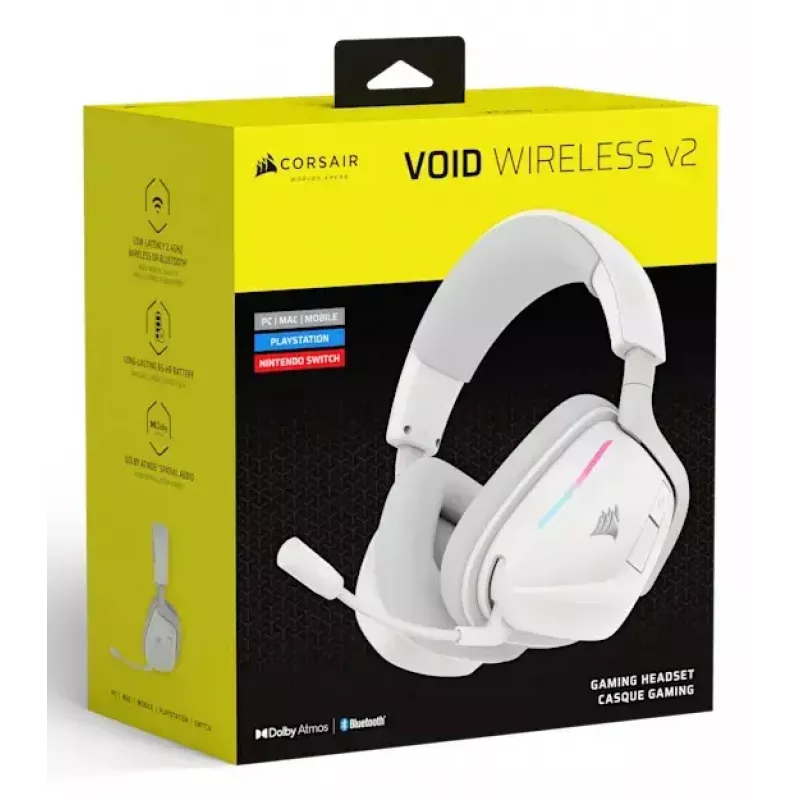 Ausinės Corsair VOID WIRELESS v2 belaidės ir laidinės, Bluetooth, baltos
