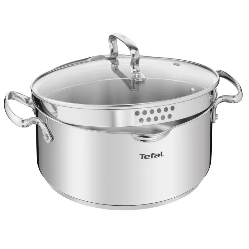Puodų rinkinys Tefal Duetto+ G719S7, nerūdijantis plienas, 7 dalių (puodai Ø16/20/24 cm, troškintuvas Ø16 cm), indukcinis, dangčiai, orkaitė iki 250°C