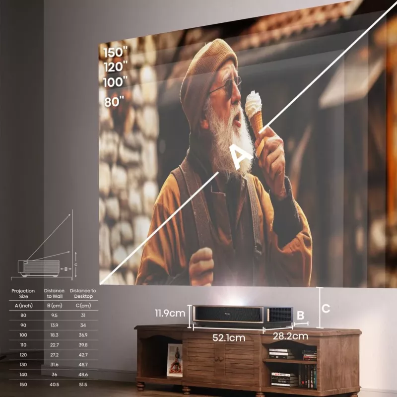 Projektorius HISENSE PT1 3D Smart TV, 16:9 natūralus, Wi‑Fi ir Ethernet, HDR (HLG), HDMI 2.0/2.1, Juodas