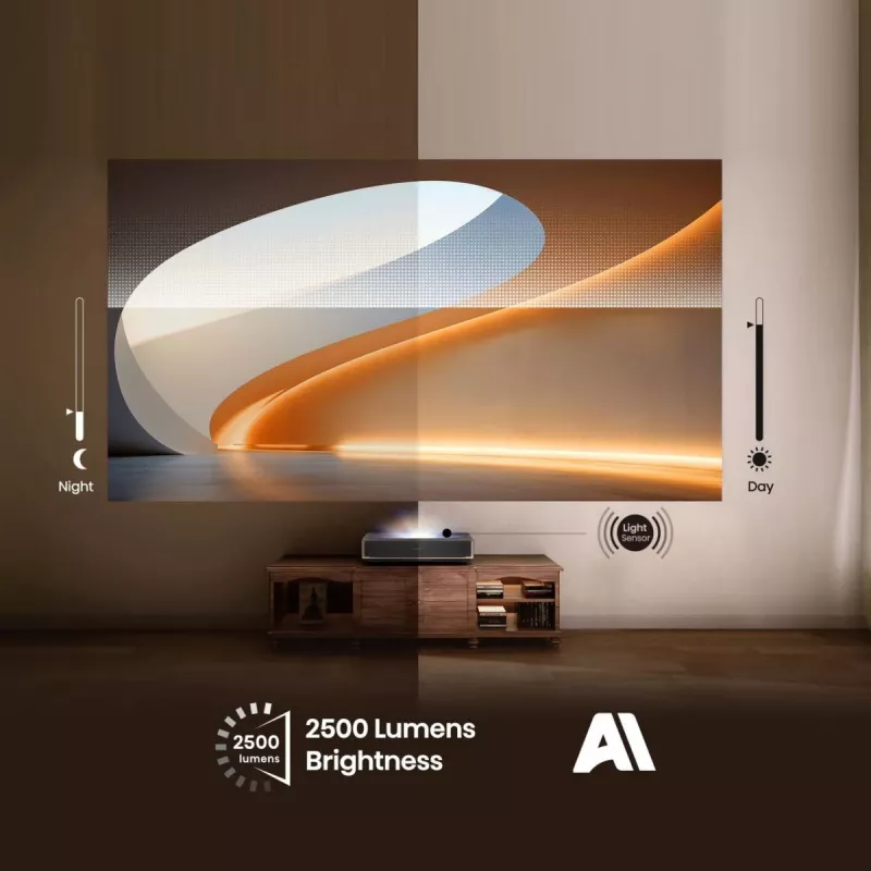Projektorius HISENSE PT1 3D Smart TV, 16:9 natūralus, Wi‑Fi ir Ethernet, HDR (HLG), HDMI 2.0/2.1, Juodas