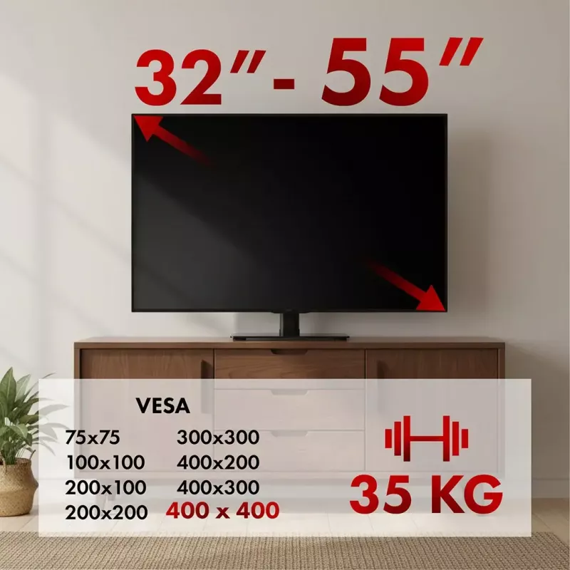 TV stovas MACLEAN MC-132, 32–55 col., iki 35 kg, 20° pasukimas, VESA 75x75–400x400