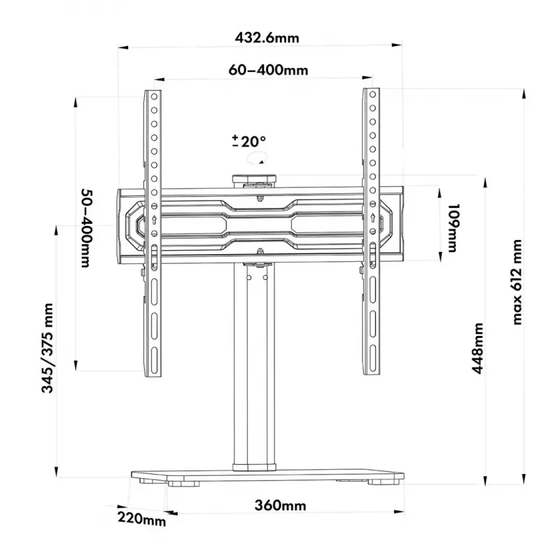 TV stovas MACLEAN MC-132, 32–55 col., iki 35 kg, 20° pasukimas, VESA 75x75–400x400
