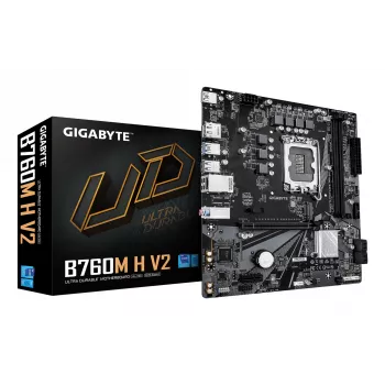 GIGABYTE B760M H V2 pagrindinė plokštė – palaiko Intel Core 14-os kartos procesorius, 5+1+1 fazių skaitmeninis VRM, iki 8000MHz DDR5 (O.C.), 1xPCIe 4.0 M.2, 1GbE LAN, USB 3.2 Gen1