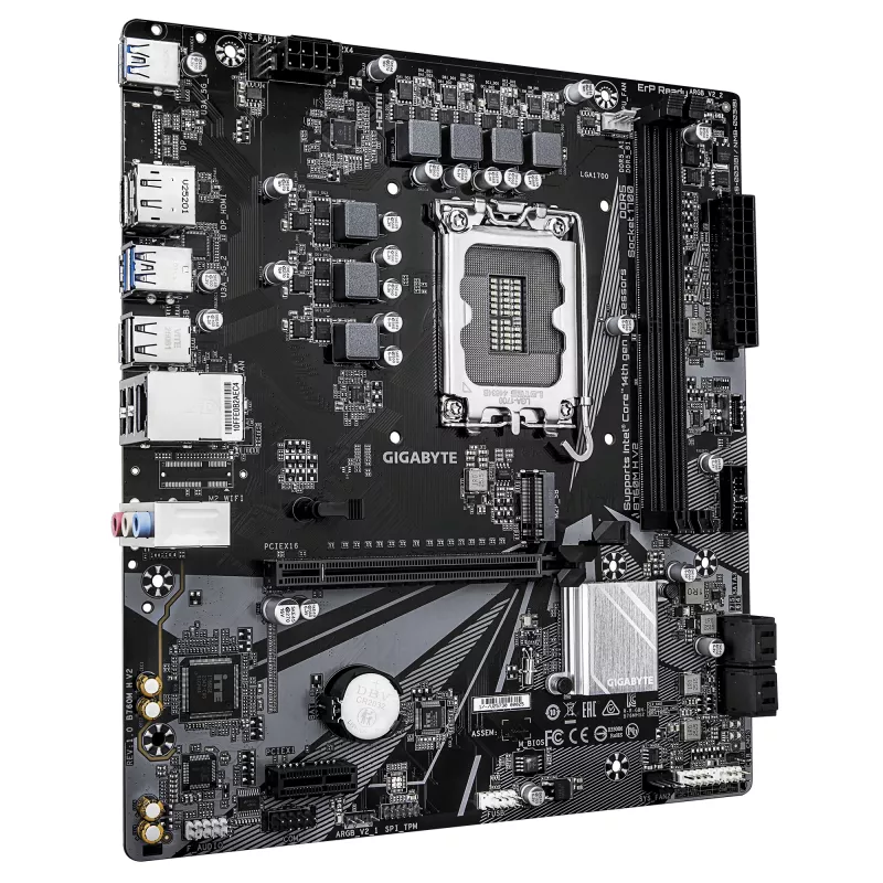 GIGABYTE B760M H V2 pagrindinė plokštė – palaiko Intel Core 14-os kartos procesorius, 5+1+1 fazių skaitmeninis VRM, iki 8000MHz DDR5 (O.C.), 1xPCIe 4.0 M.2, 1GbE LAN, USB 3.2 Gen1