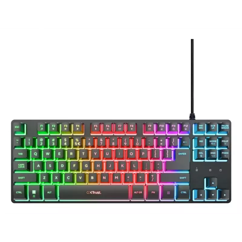 Žaidimų klaviatūra TRUST GXT 833 Thado, TKL 87 klavišų, USB, QWERTY US, membraninė, RGB, juoda