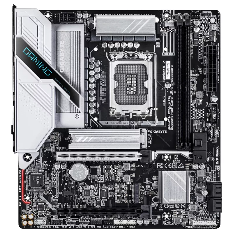 Motininė plokštė GIGABYTE B860M GAMING WIFI6 — Micro ATX, LGA 1851, DDR5 iki 9066MHz, 2 DIMM, PCIe 5.0, 2.5GbE, Wi‑Fi 6E