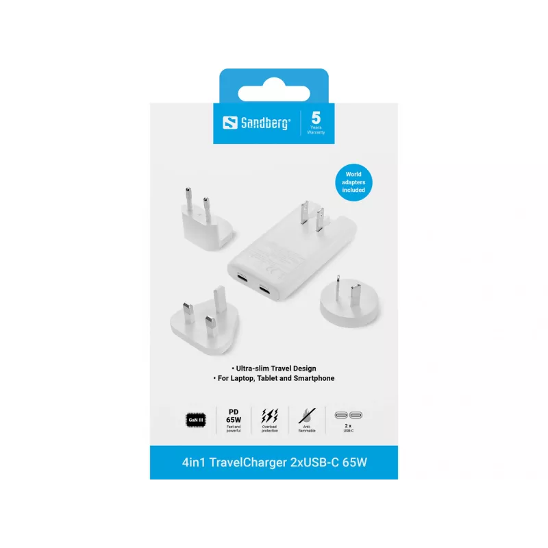 Sandberg 4in1 TravelCharger 65W Baltas